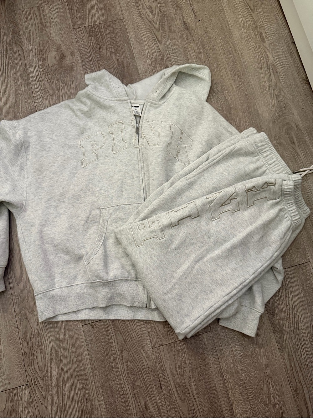 PINK Victoria's Secret Light Gray Girls' Zip Hoodie & Joggers Set